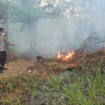Personel Pos Pol Gasing Cek Titik Api Karhutla di Dusun 2 Desa Gasing